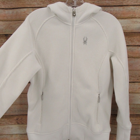 SPYDER White Zipper Front Sweater Hoodie Jacket L - Picture 1 of 16